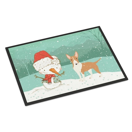 Carolines Treasures 18 x 27 in. Fawn Bull Terrier Snowman Christmas Indoor or Outdoor Mat CK2056MAT